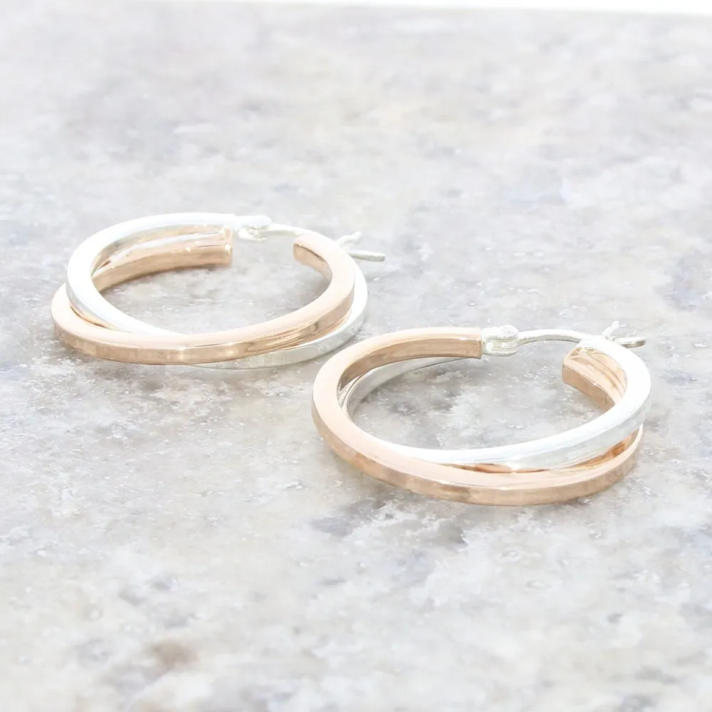 Sterling Silver and Rose Gold Plated Hoop Ladies Earrings