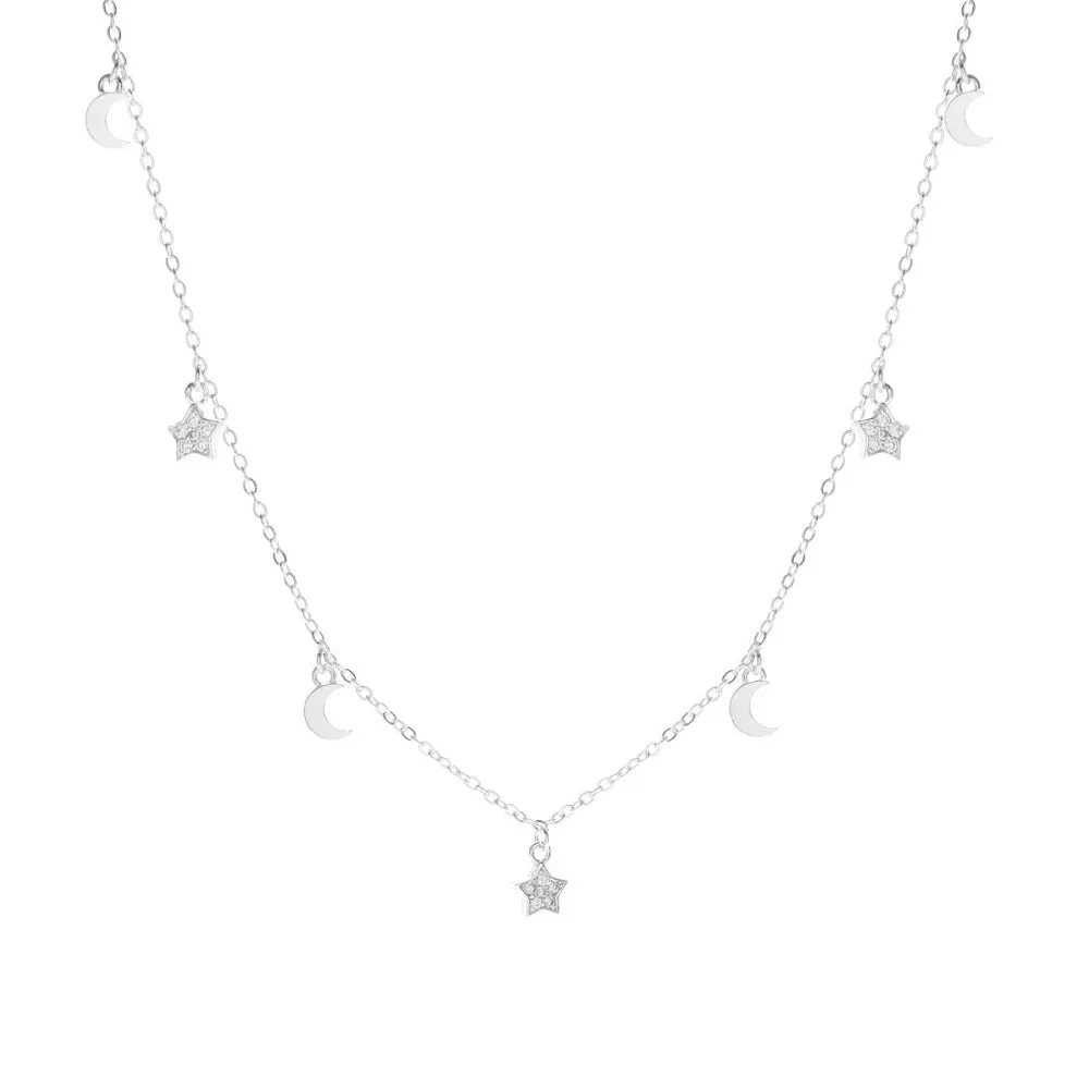 Sterling Silver Celestial Moon and Star Necklace