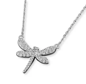 Sterling Silver Cubic Zirconia Ladies Dragonfly Necklace