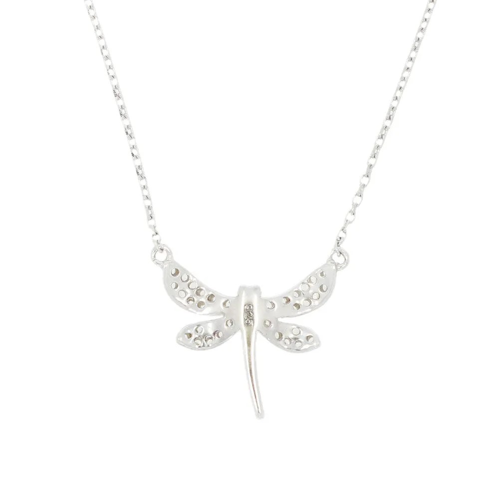 Sterling Silver Cubic Zirconia Ladies Dragonfly Necklace