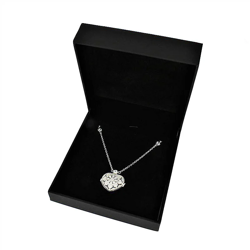 Sterling Silver Cubic Zirconia Ladies Heart Locket and Chain