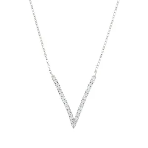 Sterling Silver Cubic Zirconia V Ladies Necklace