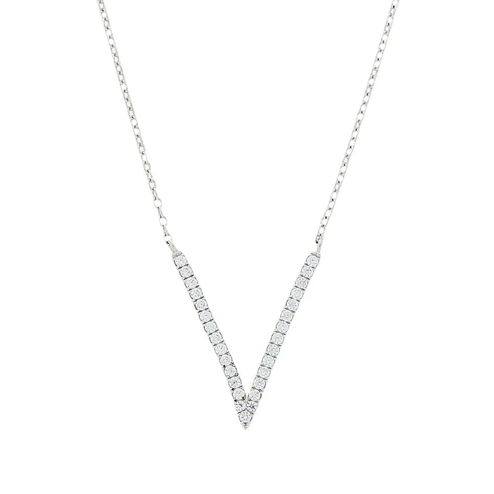 Sterling Silver Cubic Zirconia V Ladies Necklace