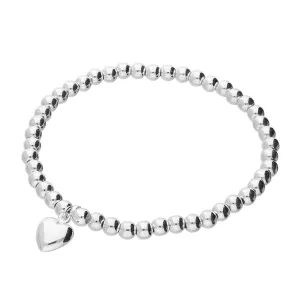 Sterling Silver Elasticated Bead Bracelet with Heart Charm