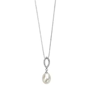 Sterling Silver Freshwater Pearl and CZ Pendant and Chain P3244W