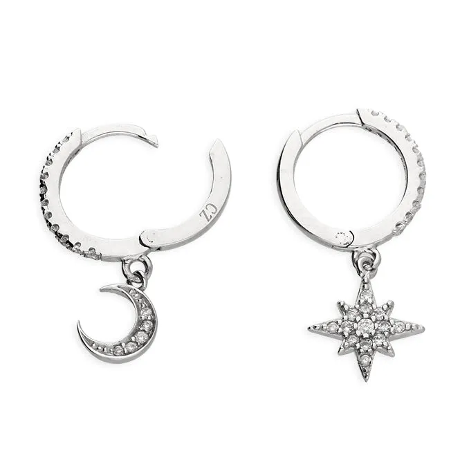 Sterling Silver Ladies Small Huggie Hoop Charm Earrings