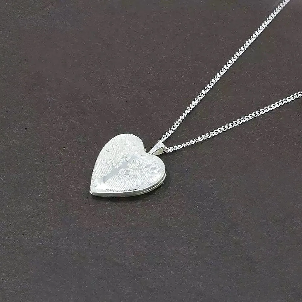 Sterling Silver Ladies Tree Of Life Heart Locket Pendant and Chain