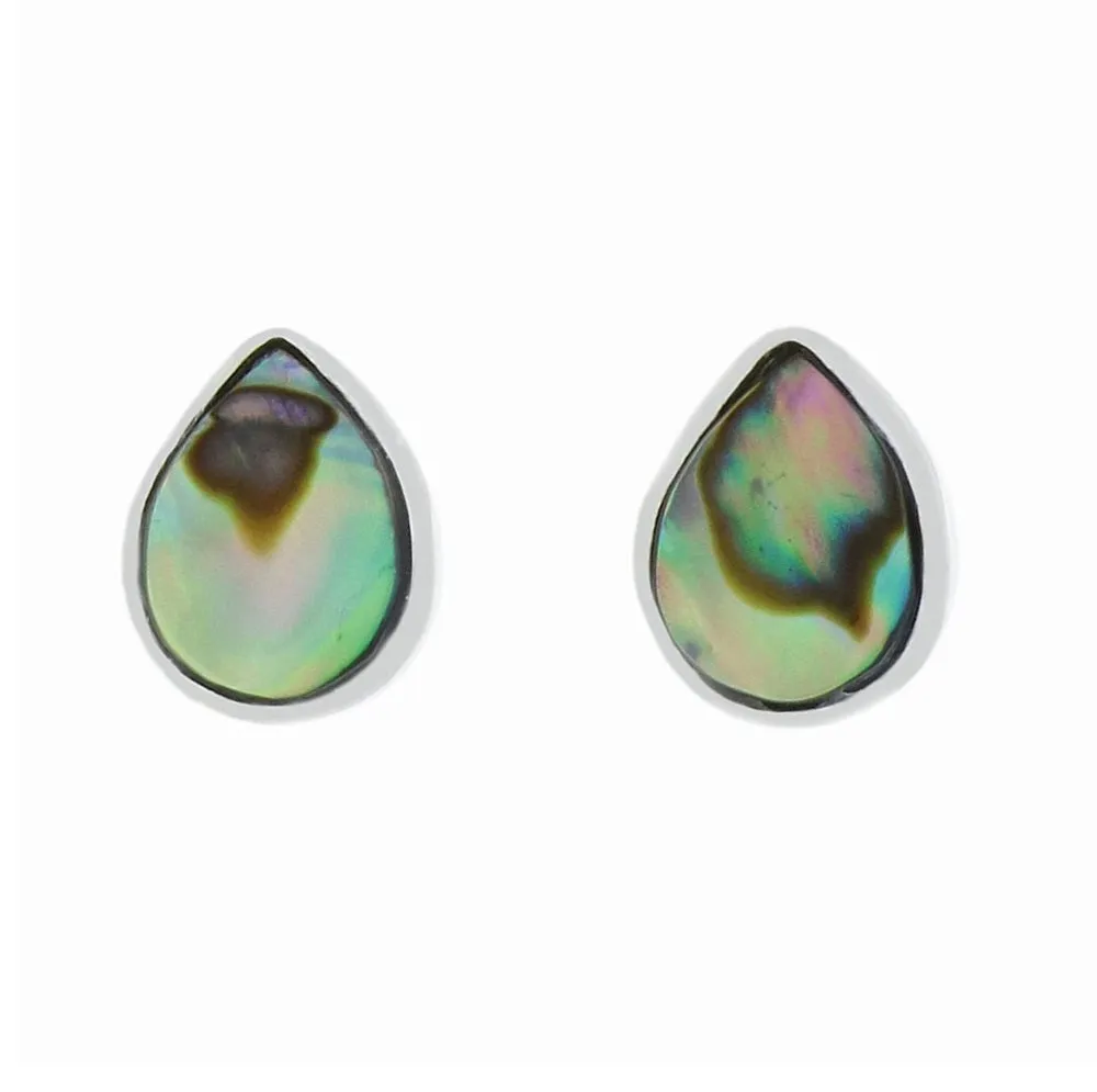 Sterling Silver Paua Shell Pear Shape Stud Ladies Earrings