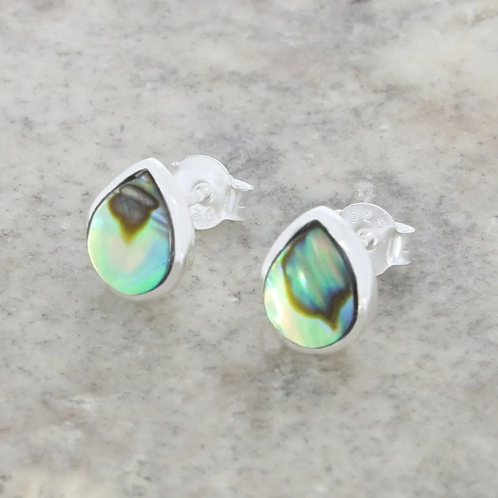 Sterling Silver Paua Shell Pear Shape Stud Ladies Earrings