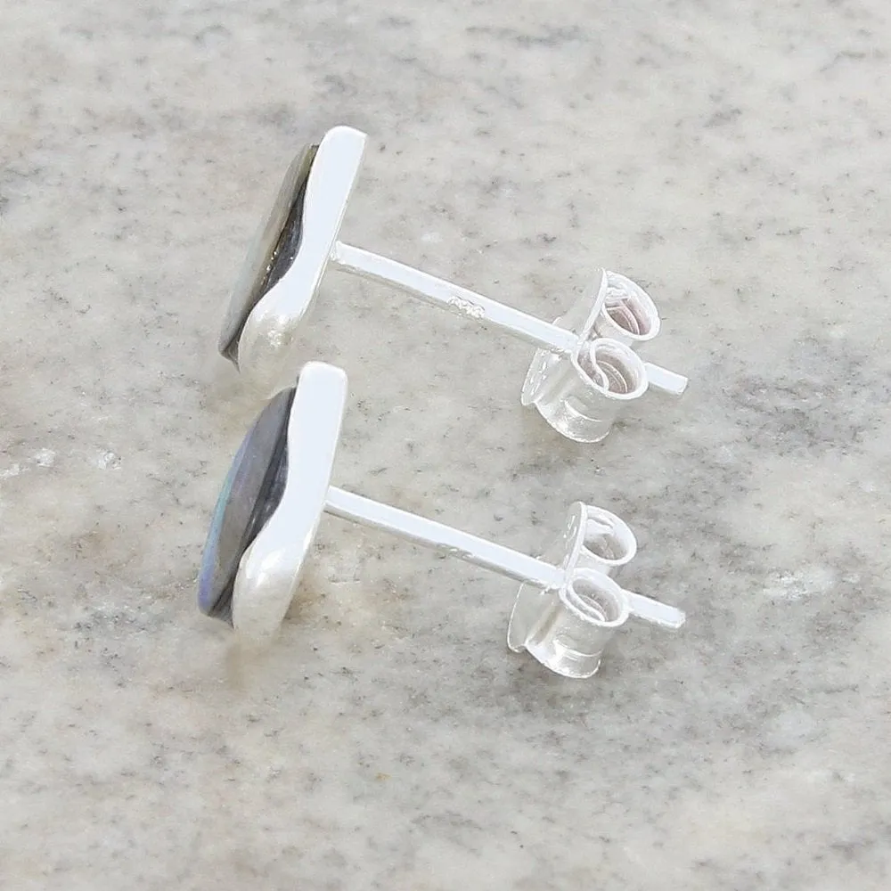Sterling Silver Paua Shell Pear Shape Stud Ladies Earrings