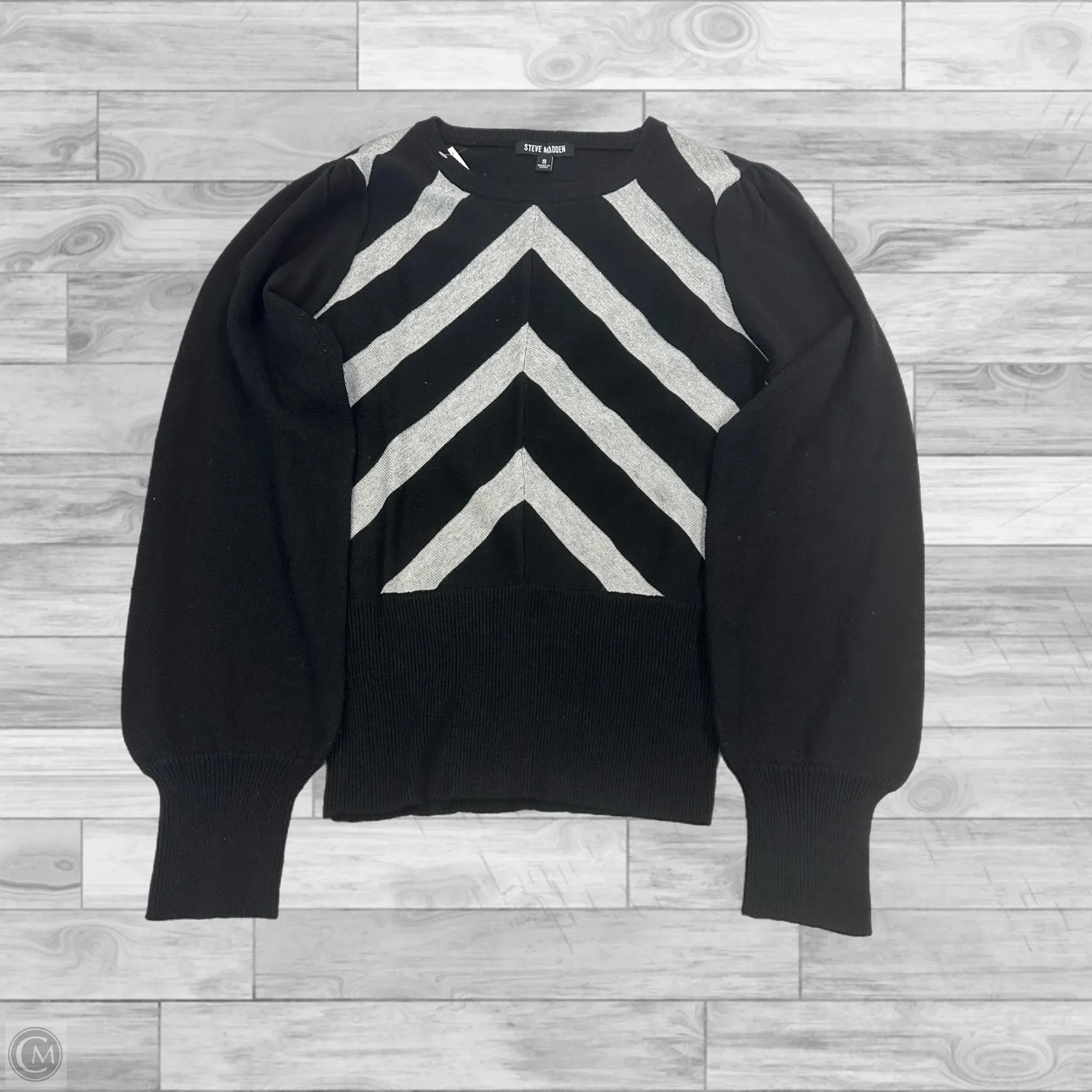 Sweater By Steve Madden In Black & Silver, Size: S