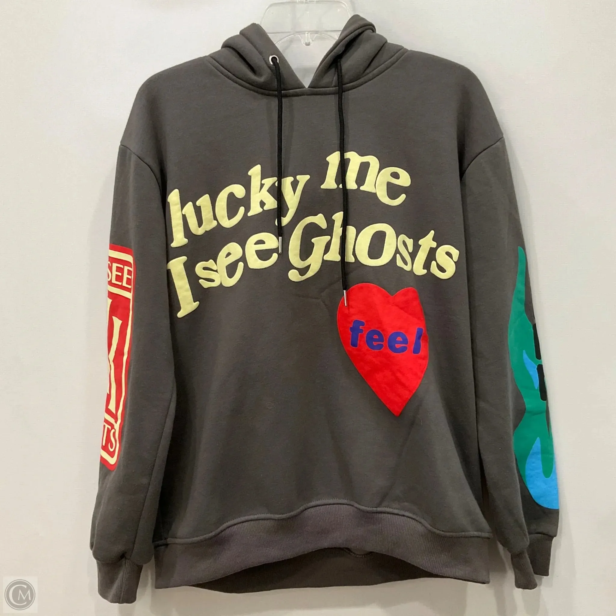 Sweatshirt Hoodie By LUCKY ME I SEE GHOSTS In Grey, Size: L