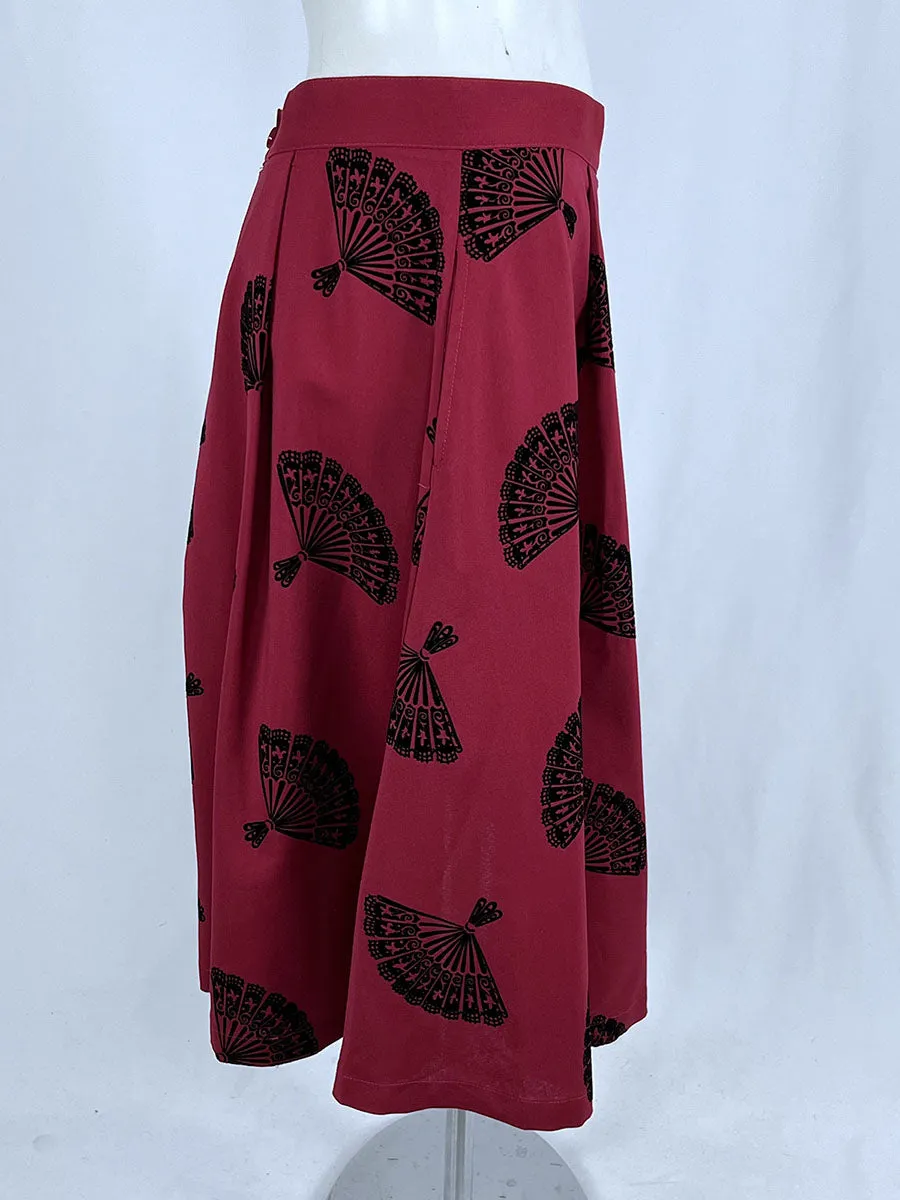 Tatiana Size 16W Burgundy & Black Fans Retro Skirt NWOT