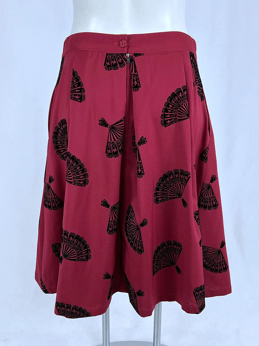 Tatiana Size 16W Burgundy & Black Fans Retro Skirt NWOT