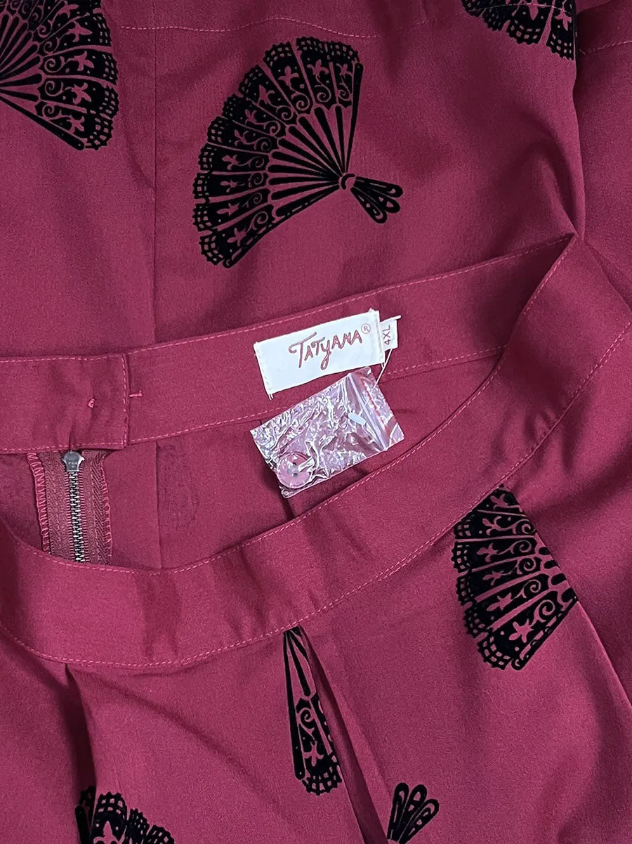 Tatiana Size 16W Burgundy & Black Fans Retro Skirt NWOT