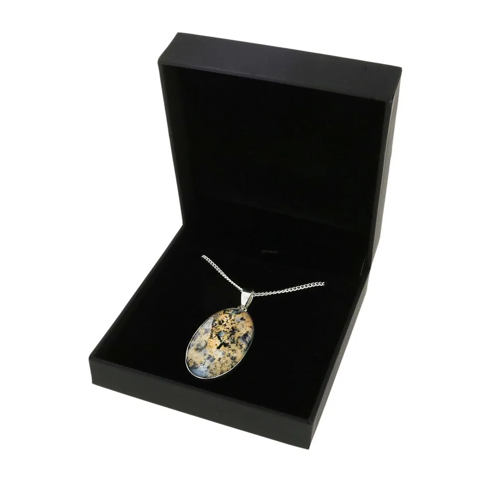 Tiger Agate Sterling Silver Oval Pendant and Chain