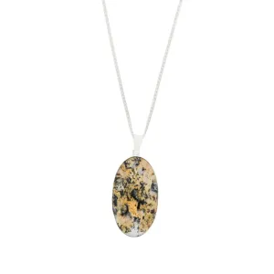 Tiger Agate Sterling Silver Oval Pendant and Chain