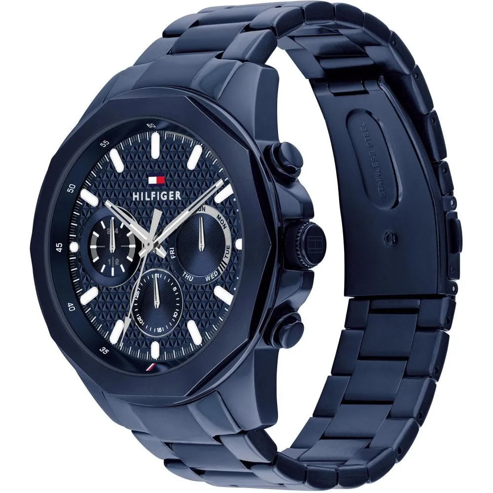 Tommy Hilfiger Mens Blue IP Stainless Steel Day Date Watch 1710652