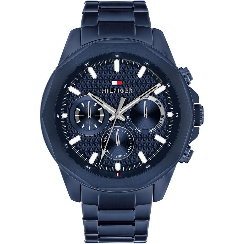 Tommy Hilfiger Mens Blue IP Stainless Steel Day Date Watch 1710652