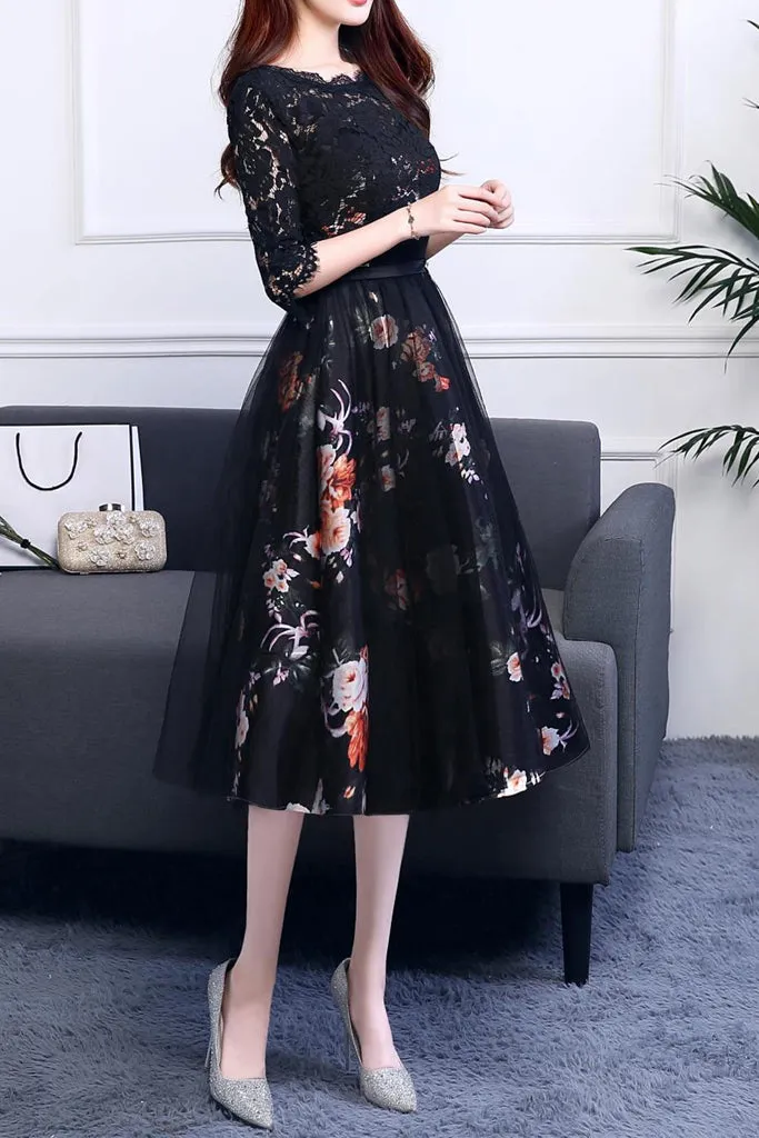 Top Rated Back V-neck Contrast Tulle A-line Dress  Last Chance!