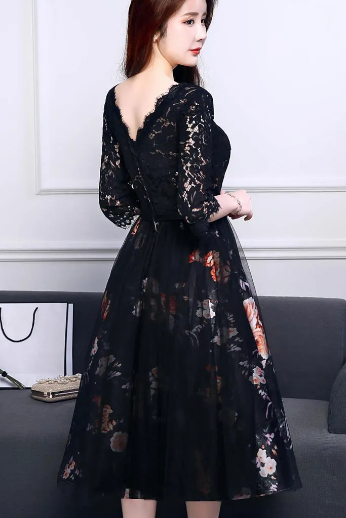 Top Rated Back V-neck Contrast Tulle A-line Dress  Last Chance!