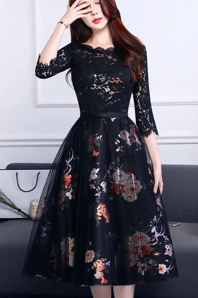 Top Rated Back V-neck Contrast Tulle A-line Dress  Last Chance!