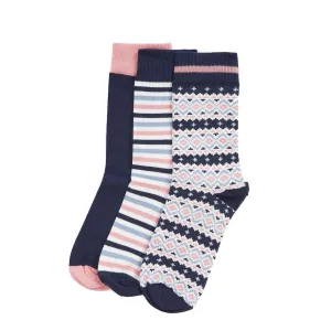 Trendy 2025 Barbour Claudia Fair Isle Sock Gift Set Pink/Navy  Almost Sold Out!