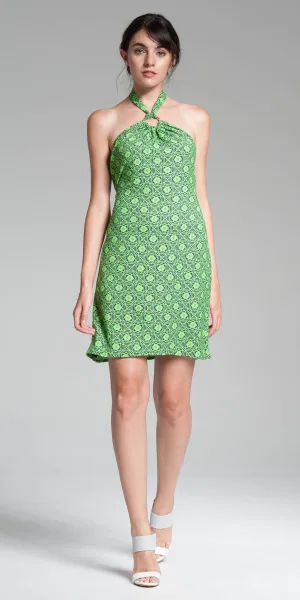 Trendy 2025 Printed Halter Dress - Lime  Ends Soon!