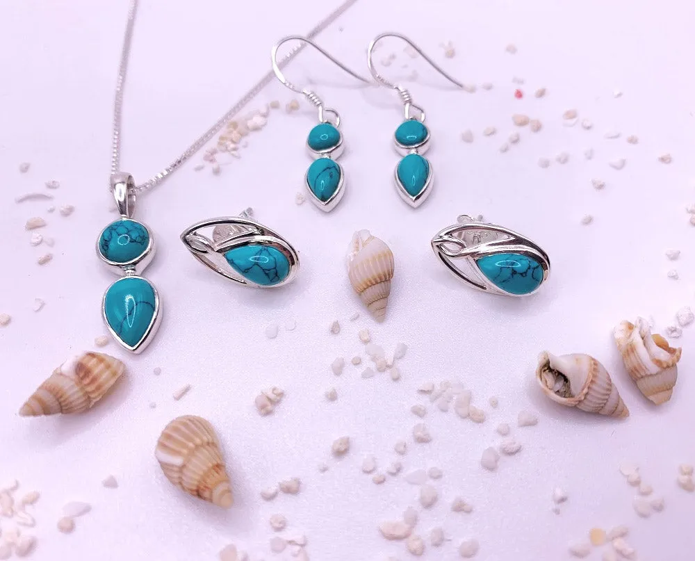 Turquoise Sterling Silver Celtic Teardrop Stud Earrings