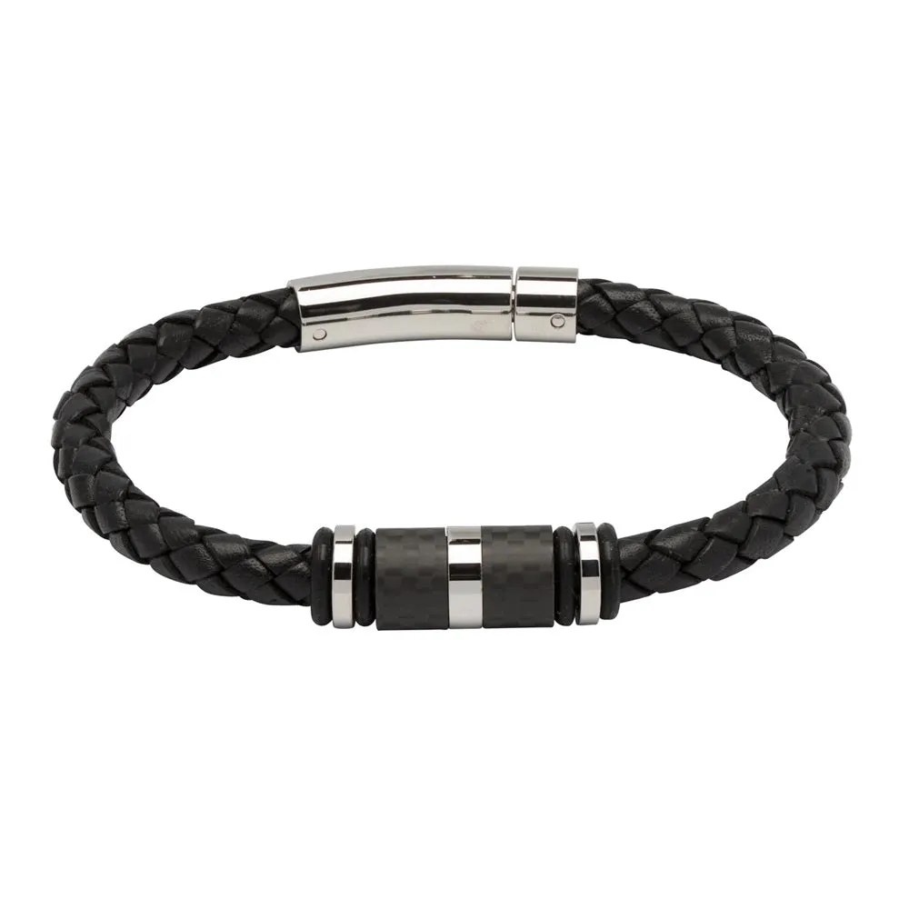 Unique & Co Mens Black Leather Bracelet B403BL 21cm