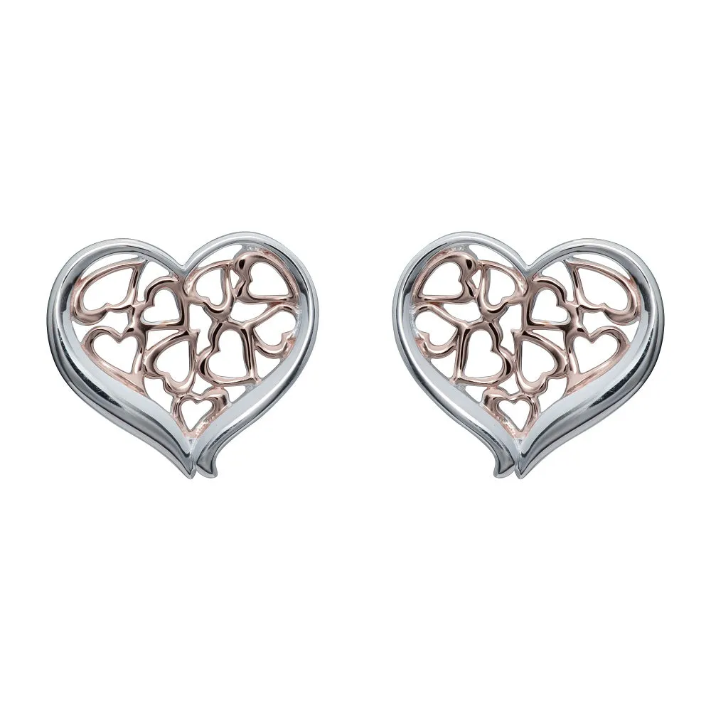 Unique & Co Sterling Silver and Rose Heart Earrings ME-817RG