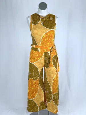 Vintage Elizabeth Stewart Size 12 Orange & Brown '70s Floral Jumpsuit
