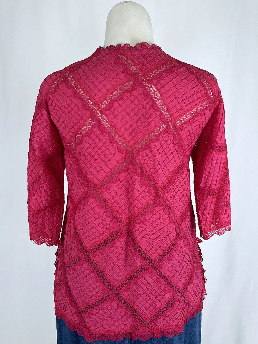 Vintage Size 14 Bright Pink Quilted Lace Jacket