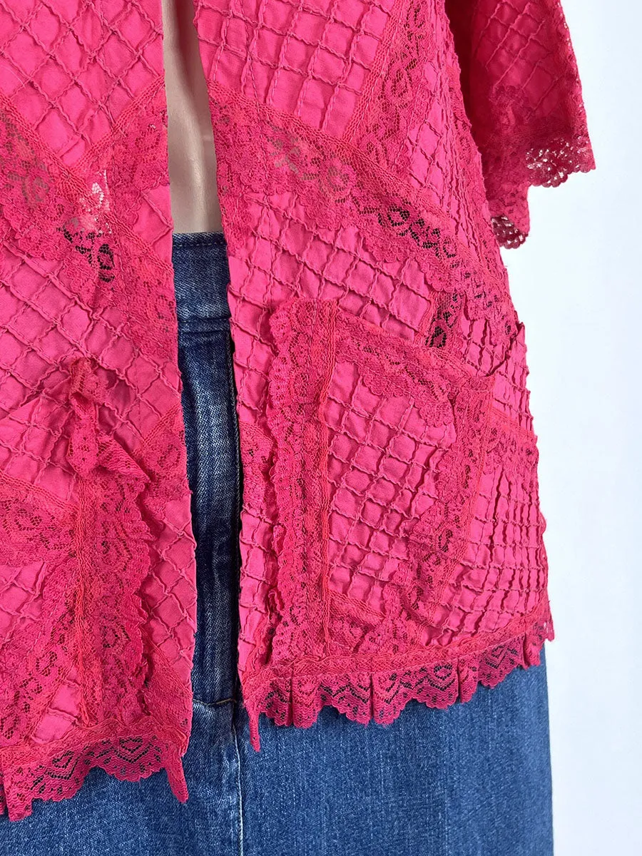 Vintage Size 14 Bright Pink Quilted Lace Jacket