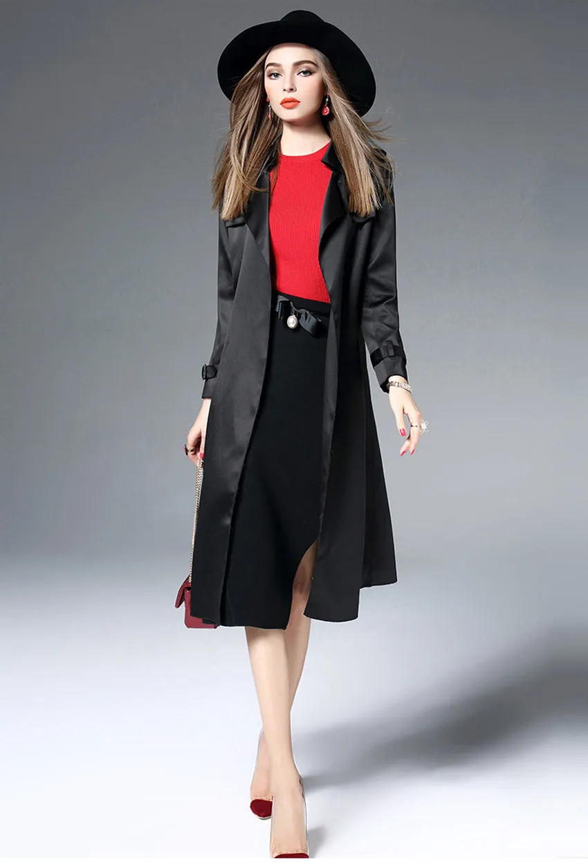 VIP Favorite LONG SLEEVE TURN OVER COLLAR TRENCH COAT W/BELT  Limited Stock!