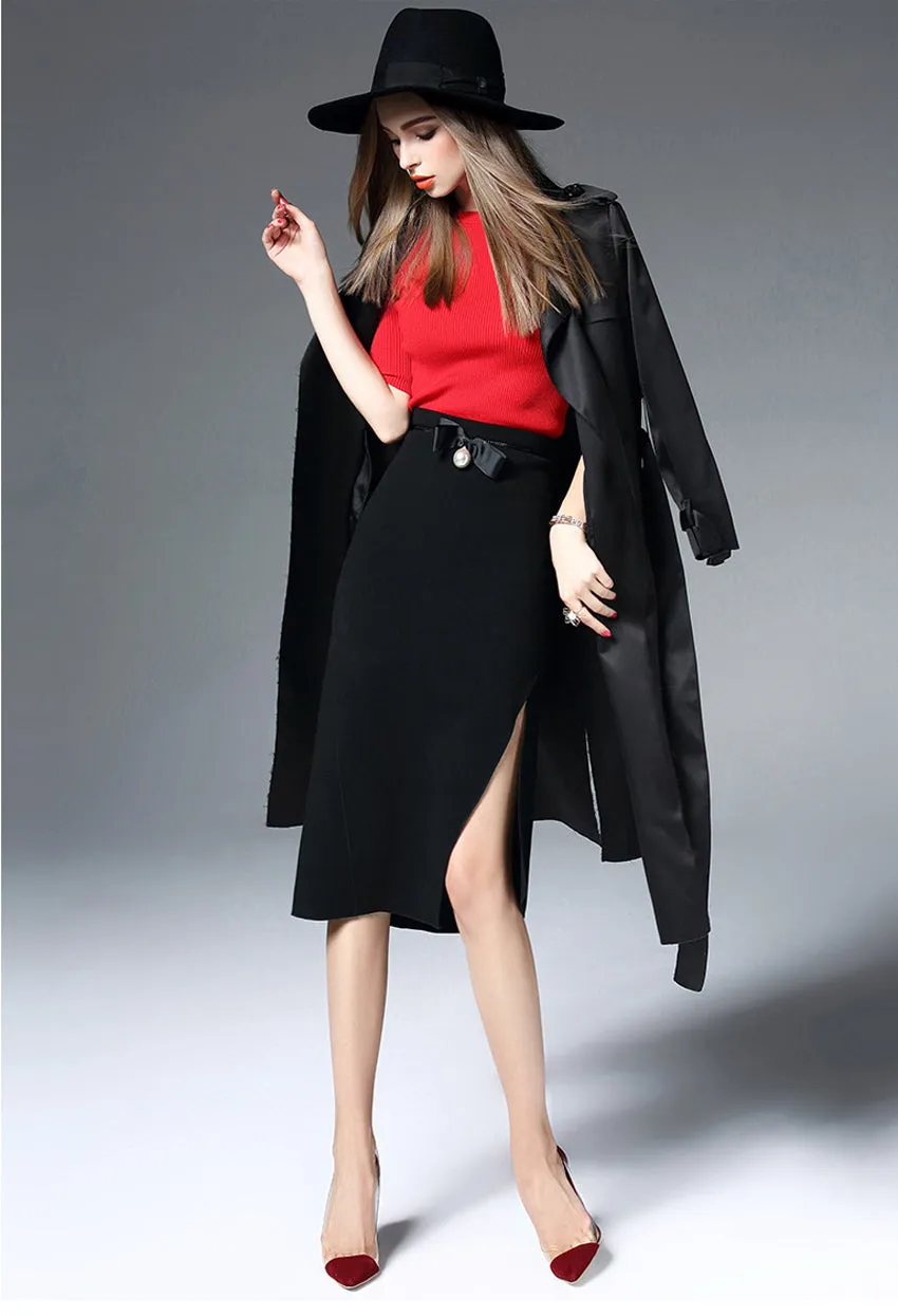 VIP Favorite LONG SLEEVE TURN OVER COLLAR TRENCH COAT W/BELT  Limited Stock!
