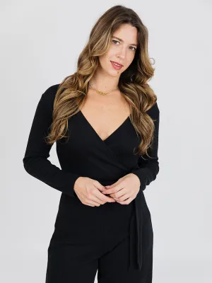 VIP Favorite Rita Long Sleeve Jumpsuit - Black Rib Knit  Dont Miss Out!