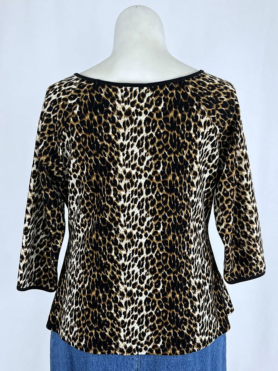 Vixen by Micheline Pitt Size 3X (18W) Black & Brown Animal Print Shirt