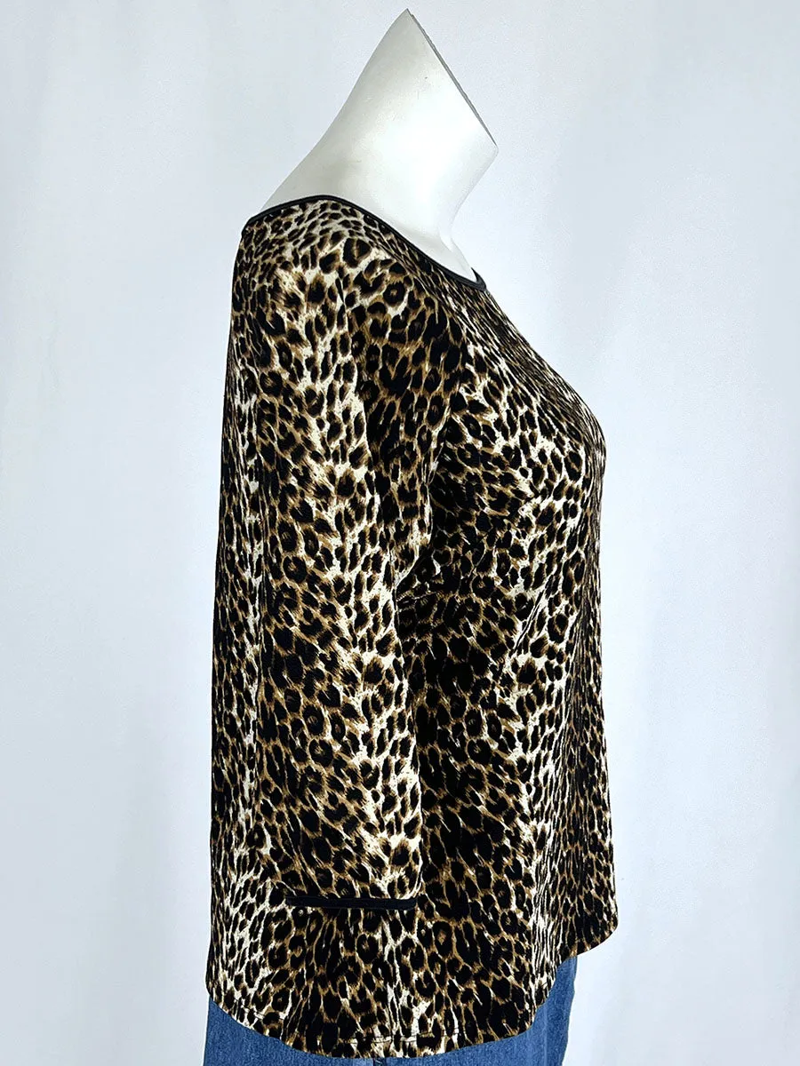 Vixen by Micheline Pitt Size 3X (18W) Black & Brown Animal Print Shirt