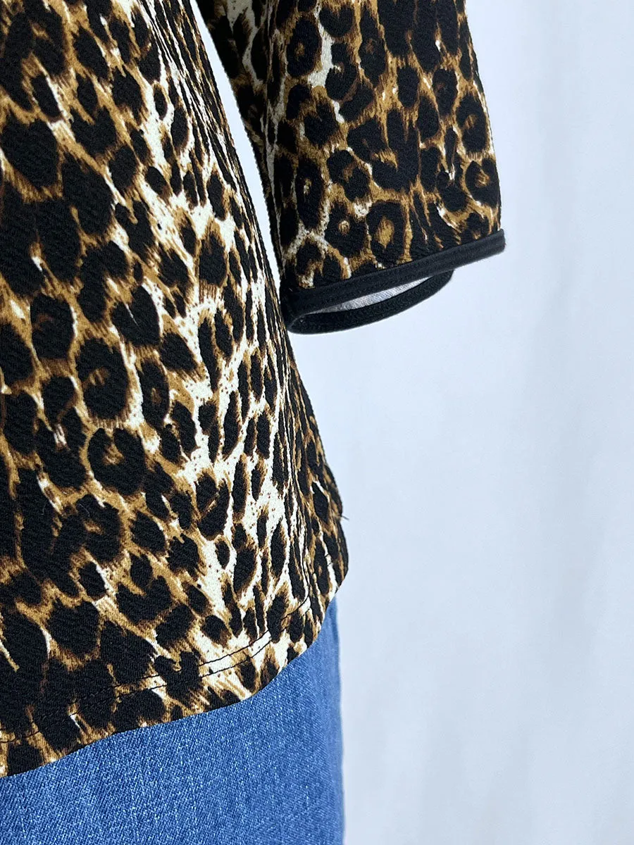Vixen by Micheline Pitt Size 3X (18W) Black & Brown Animal Print Shirt