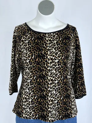Vixen by Micheline Pitt Size 3X (18W) Black & Brown Animal Print Shirt