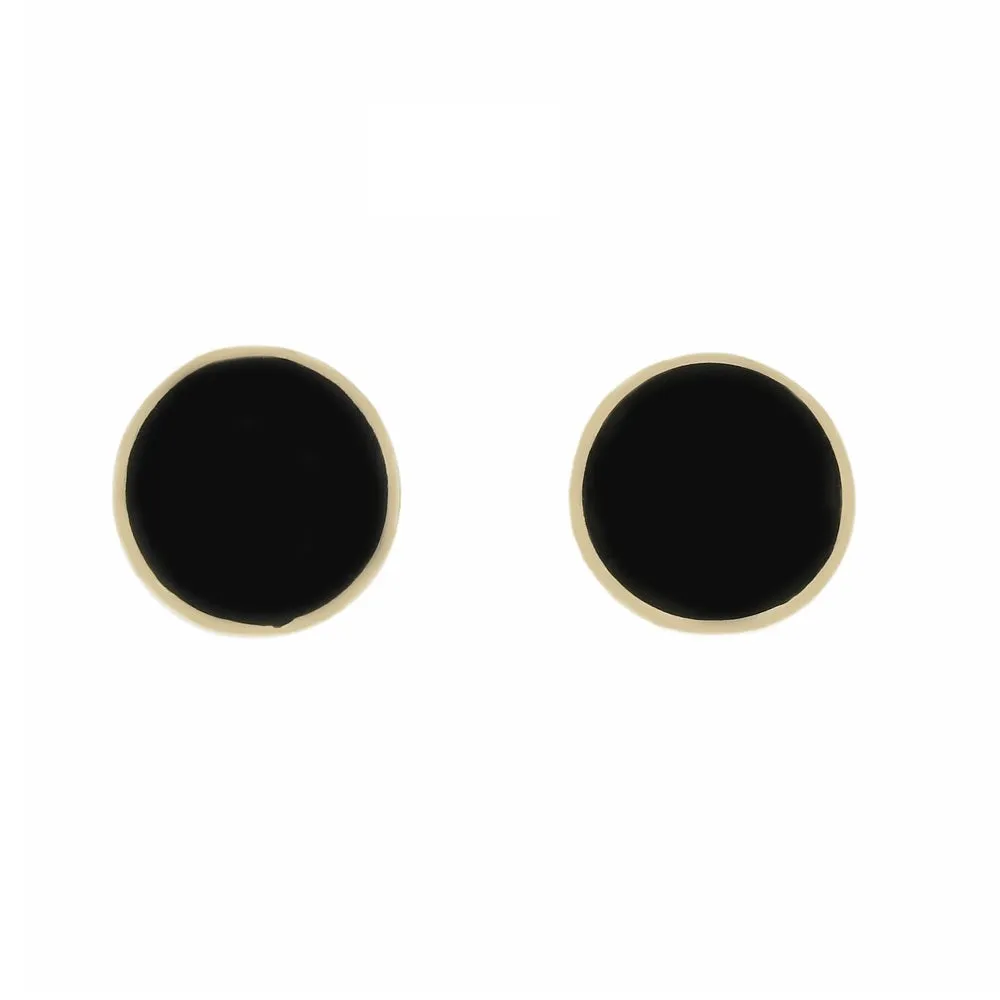 Whitby Jet 9ct Yellow Gold Round Stud Earrings