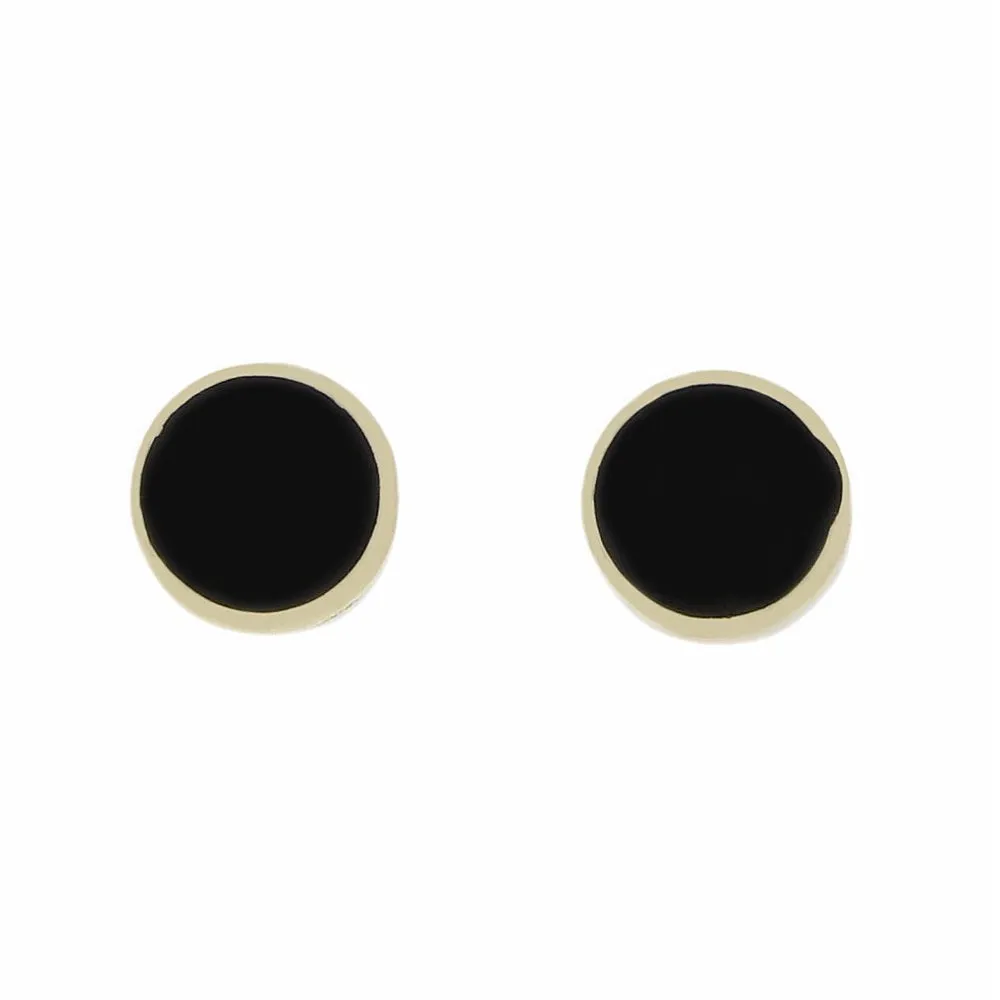 Whitby Jet 9ct Yellow Gold Round Stud Earrings