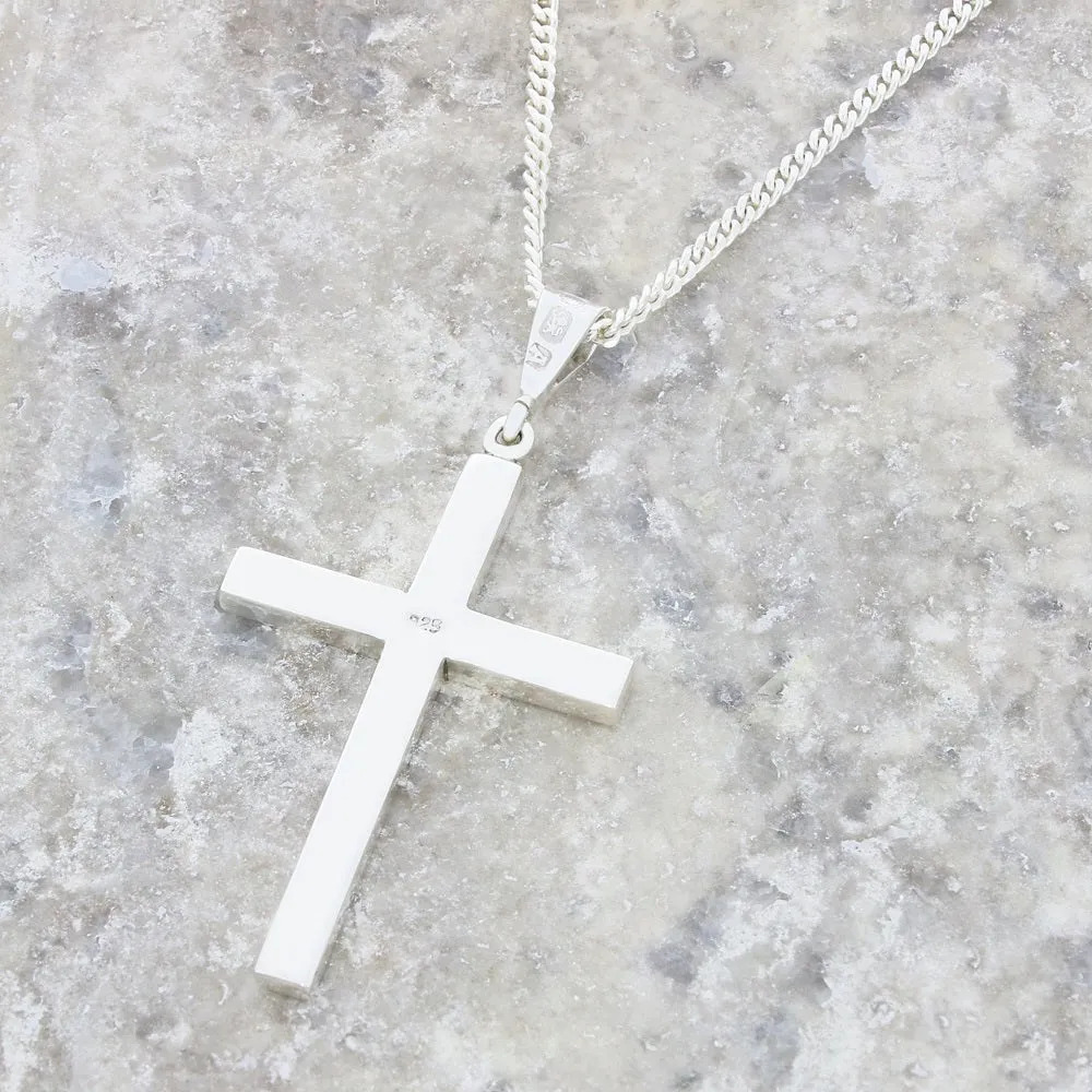 Whitby Jet Sterling Silver Cross Pendant and Chain