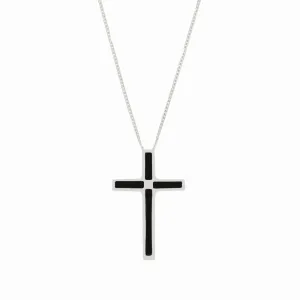 Whitby Jet Sterling Silver Cross Pendant and Chain