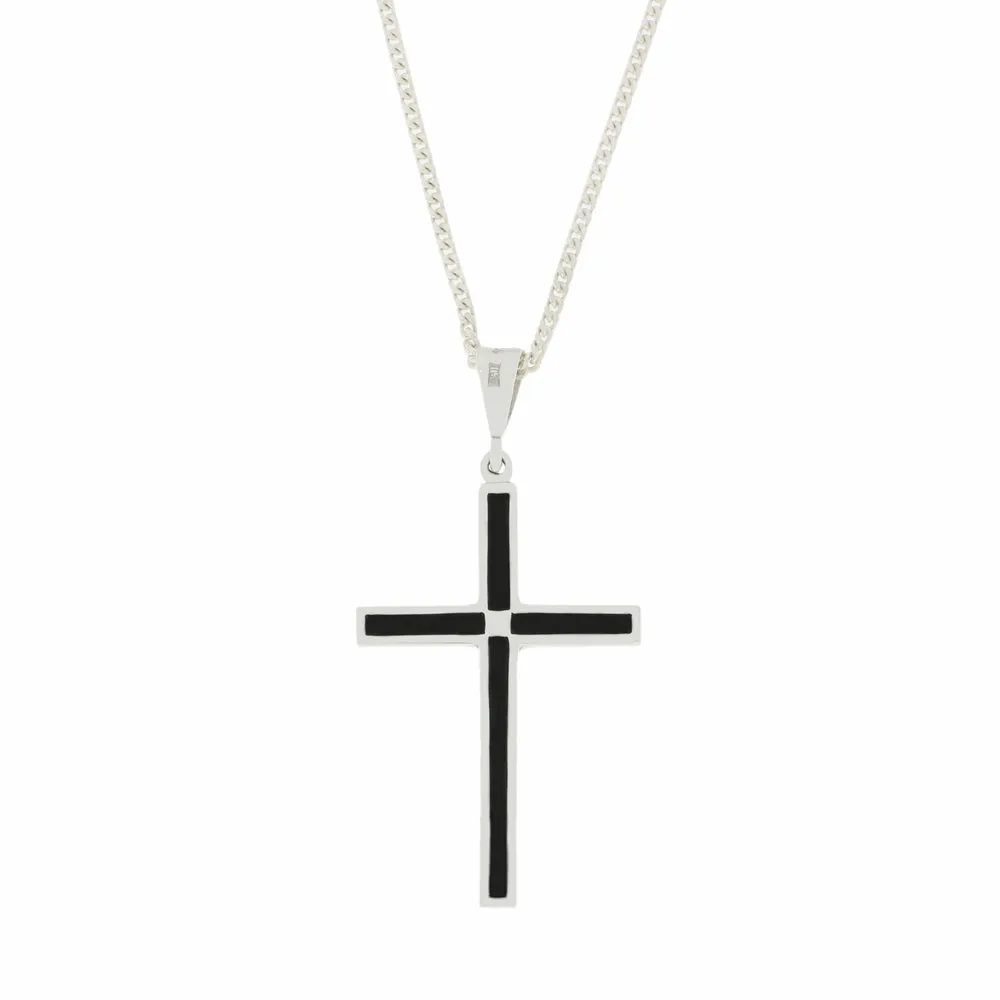 Whitby Jet Sterling Silver Cross Pendant and Chain