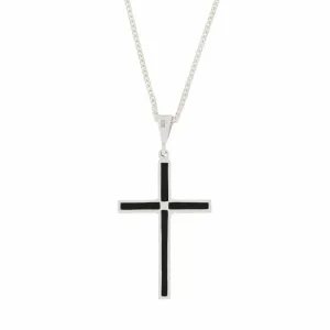 Whitby Jet Sterling Silver Cross Pendant and Chain