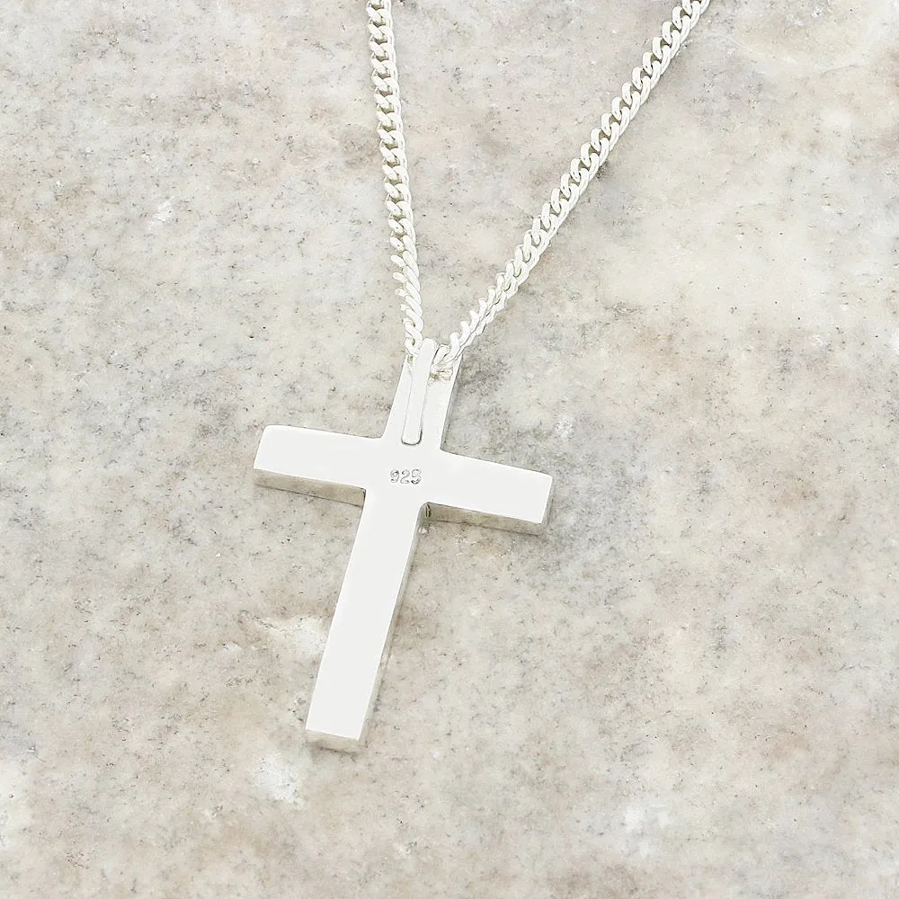 Whitby Jet Sterling Silver Cross Pendant and Chain
