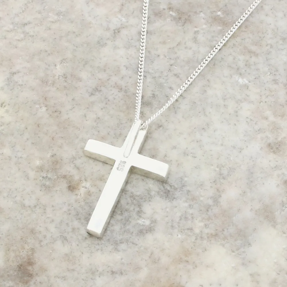 Whitby Jet Sterling Silver Cross Pendant and Chain