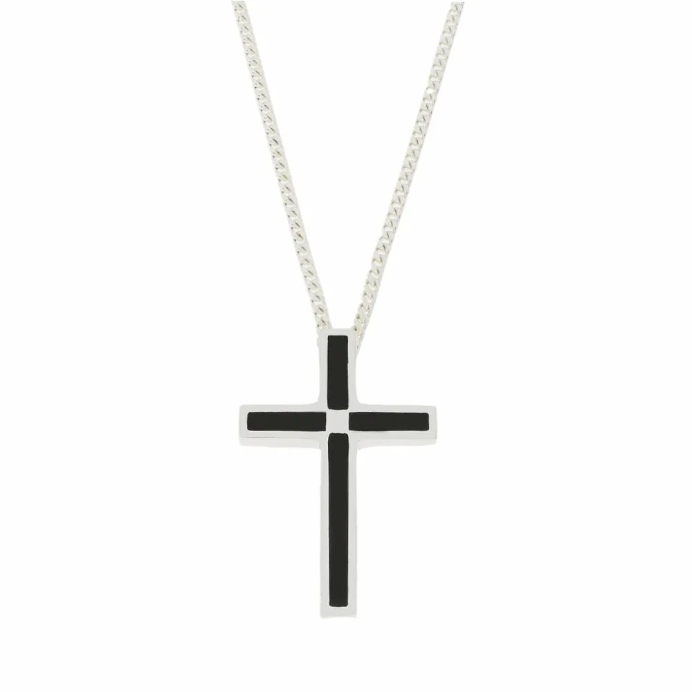 Whitby Jet Sterling Silver Cross Pendant and Chain